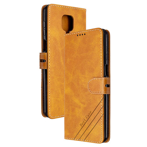 Leather Case Stands Flip Cover Holder H02X for Xiaomi Redmi Note 9 Pro Light Brown