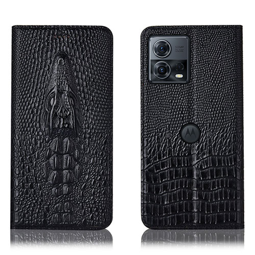 Leather Case Stands Flip Cover Holder H03P for Motorola Moto Edge 30 Fusion 5G Black