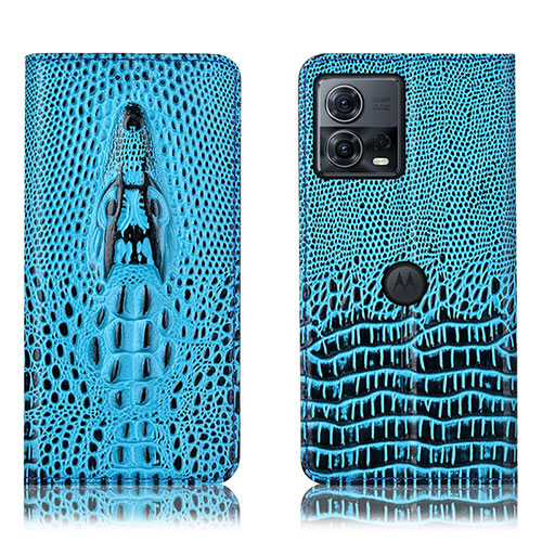 Leather Case Stands Flip Cover Holder H03P for Motorola Moto Edge 30 Fusion 5G Sky Blue