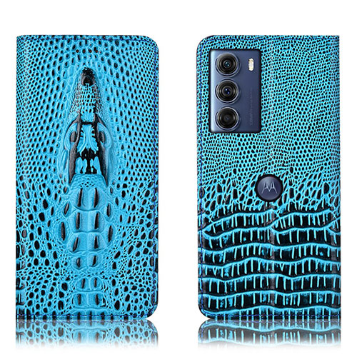 Leather Case Stands Flip Cover Holder H03P for Motorola Moto Edge S30 5G Sky Blue