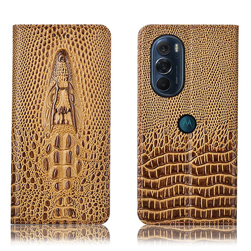 Leather Case Stands Flip Cover Holder H03P for Motorola Moto Edge X30 5G Brown