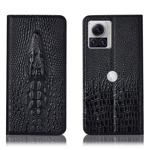 Leather Case Stands Flip Cover Holder H03P for Motorola Moto Edge X30 Pro 5G Black