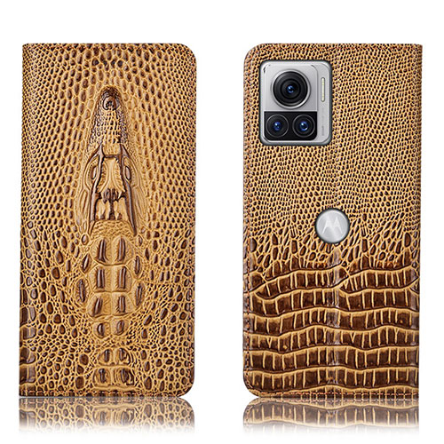 Leather Case Stands Flip Cover Holder H03P for Motorola Moto Edge X30 Pro 5G Brown