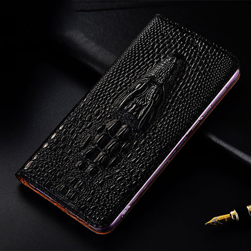 Leather Case Stands Flip Cover Holder H03P for Motorola Moto G100 5G Black