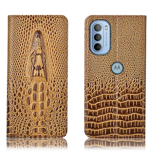 Leather Case Stands Flip Cover Holder H03P for Motorola Moto G31 Brown