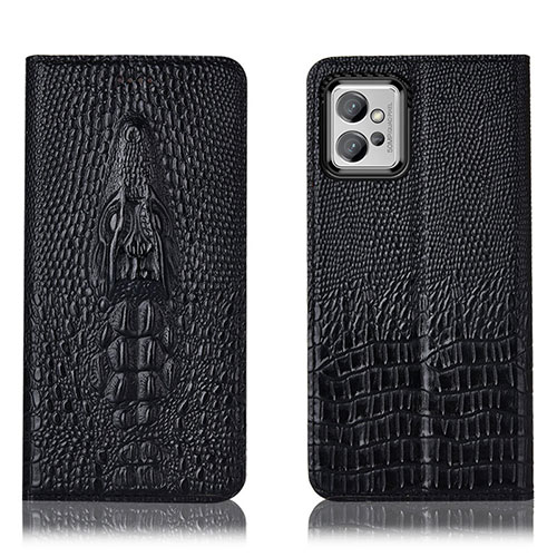 Leather Case Stands Flip Cover Holder H03P for Motorola Moto G32 Black