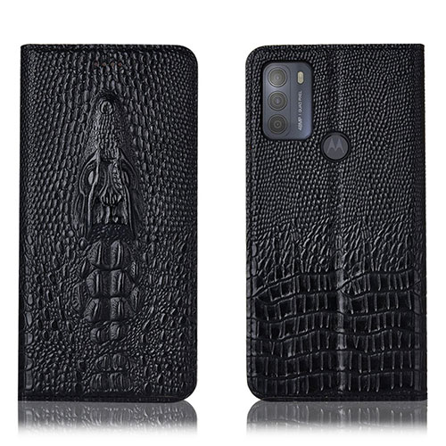 Leather Case Stands Flip Cover Holder H03P for Motorola Moto G50 Black