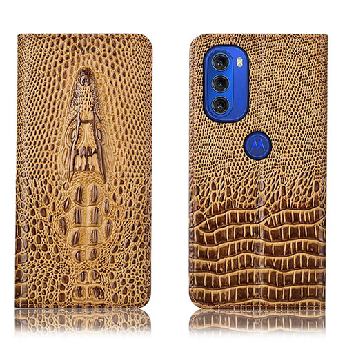 Leather Case Stands Flip Cover Holder H03P for Motorola Moto G51 5G Brown