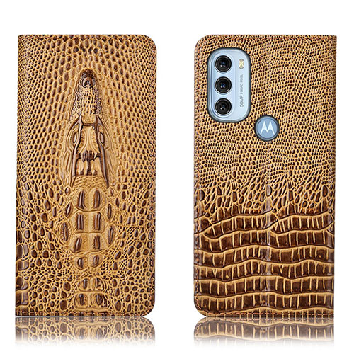 Leather Case Stands Flip Cover Holder H03P for Motorola Moto G71 5G Brown