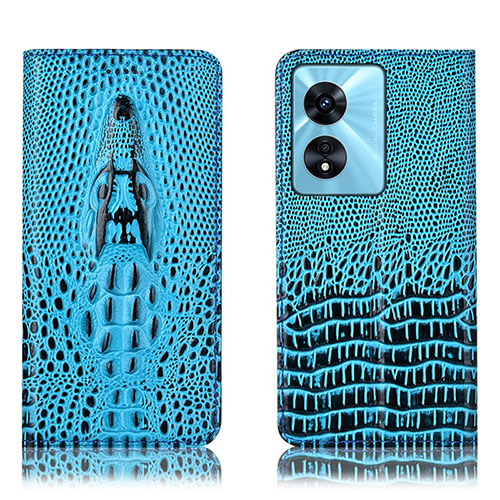 Leather Case Stands Flip Cover Holder H03P for Oppo A58 5G Sky Blue