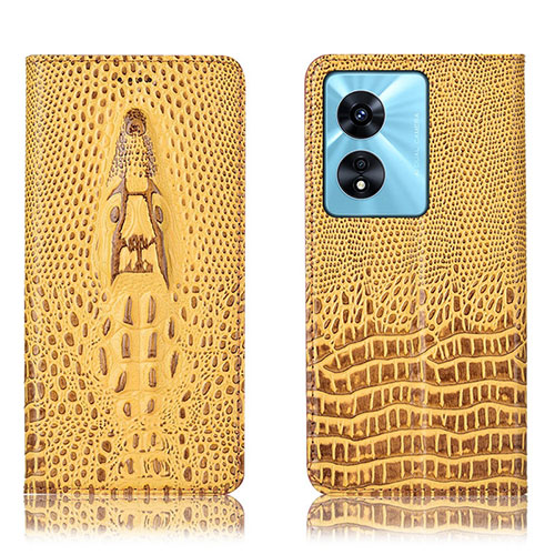 Leather Case Stands Flip Cover Holder H03P for Oppo A58 5G Yellow