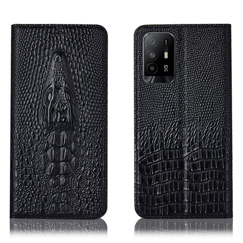 Leather Case Stands Flip Cover Holder H03P for Oppo Reno5 Z 5G Black