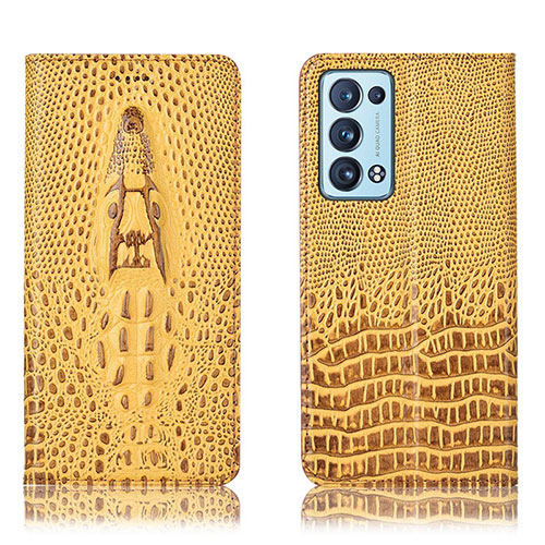 Leather Case Stands Flip Cover Holder H03P for Oppo Reno6 Pro+ Plus 5G Yellow