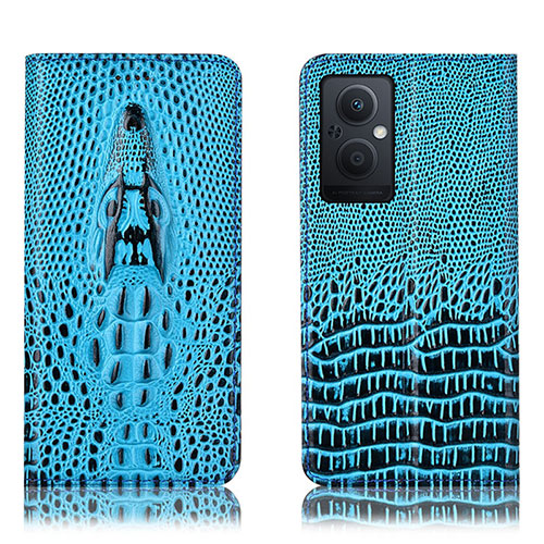 Leather Case Stands Flip Cover Holder H03P for Oppo Reno7 Lite 5G Sky Blue