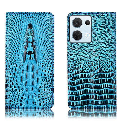 Leather Case Stands Flip Cover Holder H03P for Oppo Reno8 5G Sky Blue