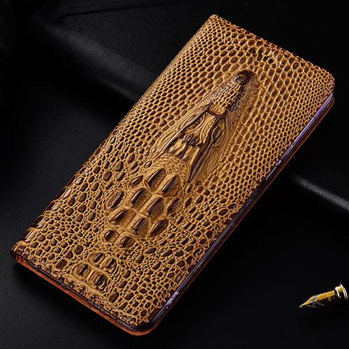 Leather Case Stands Flip Cover Holder H03P for Samsung Galaxy S22 Plus 5G Brown