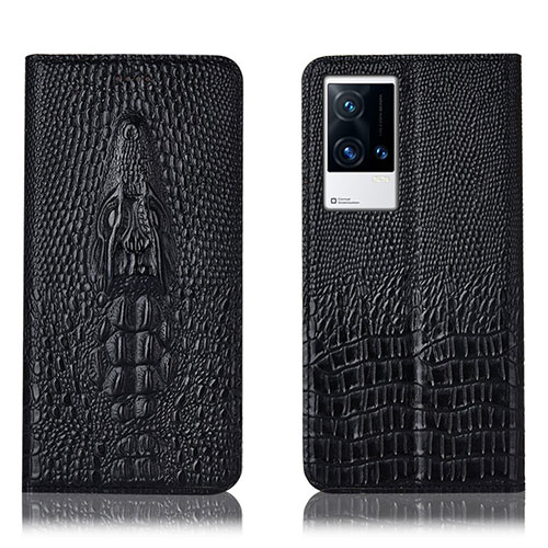 Leather Case Stands Flip Cover Holder H03P for Vivo iQOO 8 5G Black