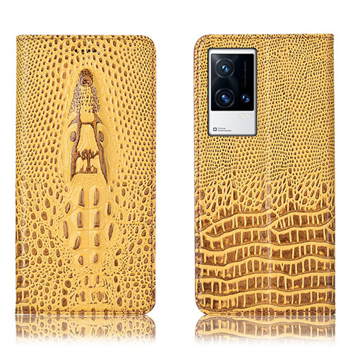 Leather Case Stands Flip Cover Holder H03P for Vivo iQOO 8 5G Yellow