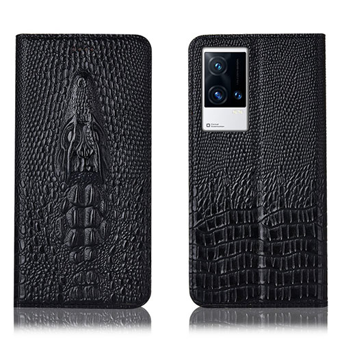 Leather Case Stands Flip Cover Holder H03P for Vivo iQOO 8 Pro 5G Black
