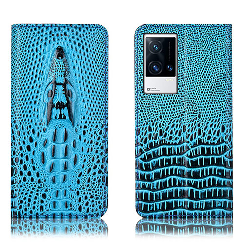 Leather Case Stands Flip Cover Holder H03P for Vivo iQOO 8 Pro 5G Sky Blue