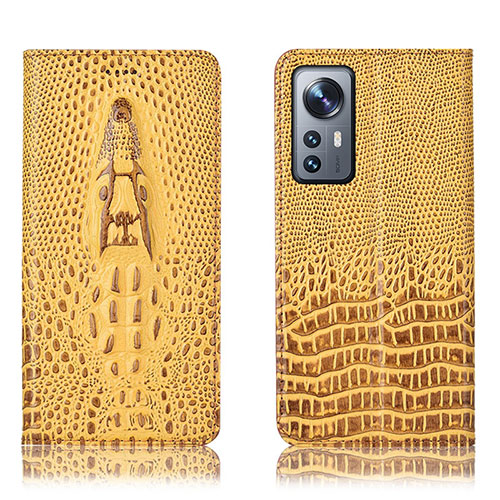 Leather Case Stands Flip Cover Holder H03P for Xiaomi Mi 12 5G Yellow