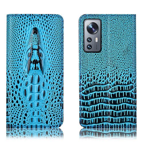 Leather Case Stands Flip Cover Holder H03P for Xiaomi Mi 12 Pro 5G Sky Blue