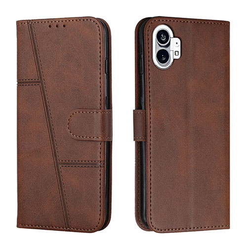 Leather Case Stands Flip Cover Holder H03X for Nothing Phone 1 Brown