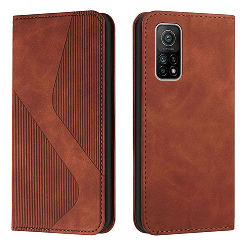 Leather Case Stands Flip Cover Holder H03X for Xiaomi Mi 10T Pro 5G Brown