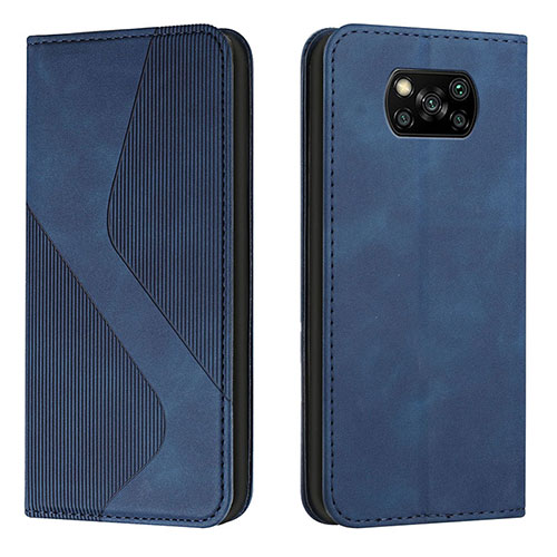 Leather Case Stands Flip Cover Holder H03X for Xiaomi Poco X3 NFC Blue