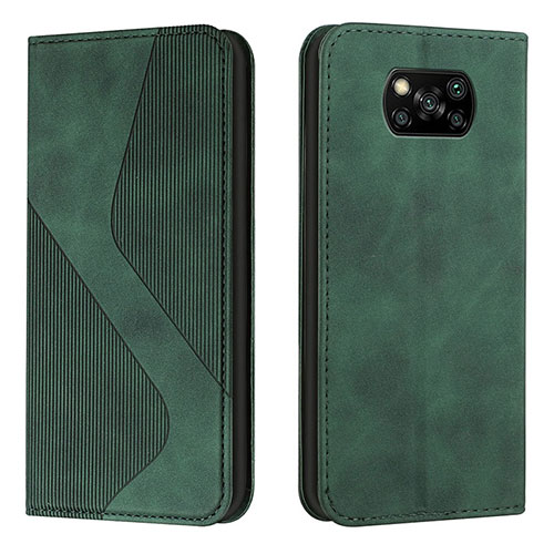 Leather Case Stands Flip Cover Holder H03X for Xiaomi Poco X3 Pro Green