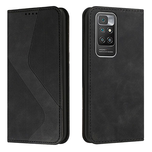 Leather Case Stands Flip Cover Holder H03X for Xiaomi Redmi 10 4G Black