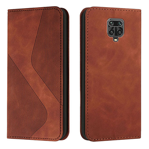 Leather Case Stands Flip Cover Holder H03X for Xiaomi Redmi Note 9 Pro Max Brown