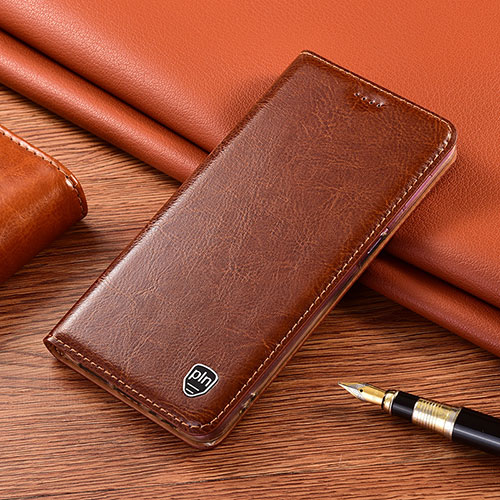 Leather Case Stands Flip Cover Holder H04P for Apple iPhone 12 Pro Brown