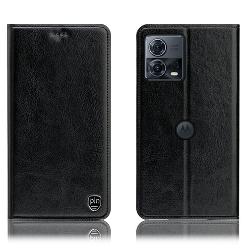 Leather Case Stands Flip Cover Holder H04P for Motorola Moto Edge 30 Fusion 5G Black