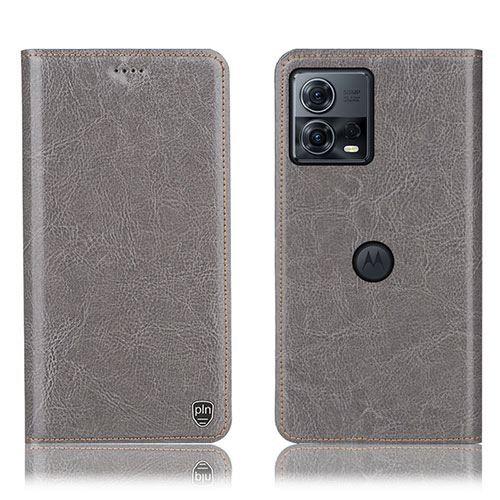 Leather Case Stands Flip Cover Holder H04P for Motorola Moto Edge 30 Fusion 5G Gray