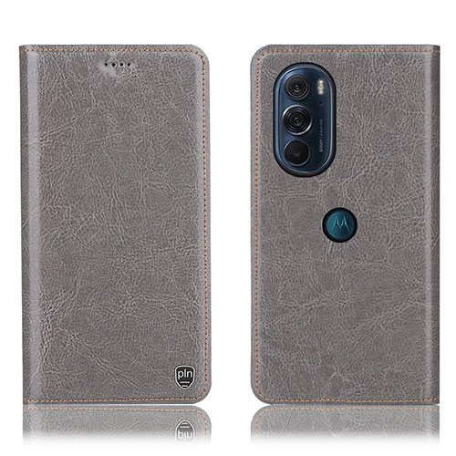 Leather Case Stands Flip Cover Holder H04P for Motorola Moto Edge 30 Pro 5G Gray