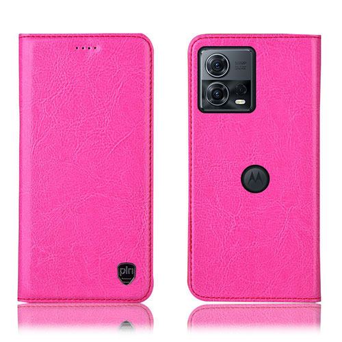 Leather Case Stands Flip Cover Holder H04P for Motorola Moto Edge S30 Pro 5G Hot Pink
