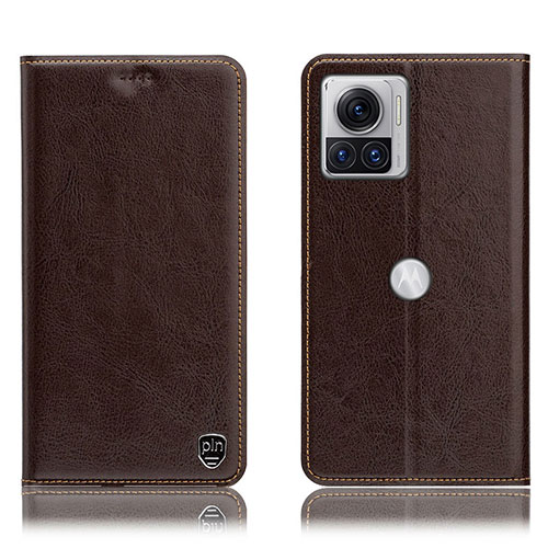 Leather Case Stands Flip Cover Holder H04P for Motorola Moto Edge X30 Pro 5G Brown