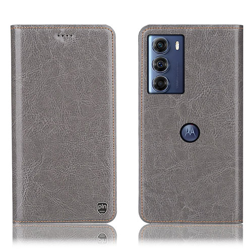 Leather Case Stands Flip Cover Holder H04P for Motorola Moto G200 5G Gray