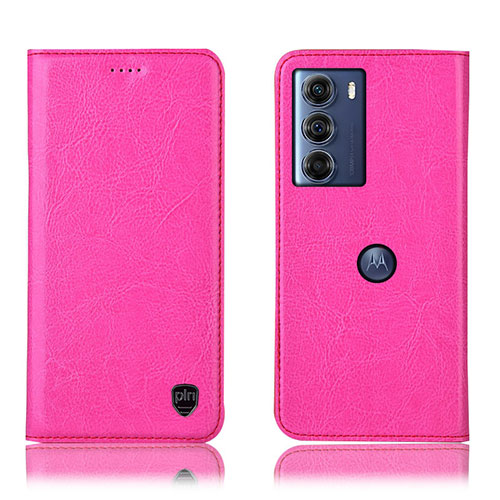 Leather Case Stands Flip Cover Holder H04P for Motorola Moto G200 5G Hot Pink