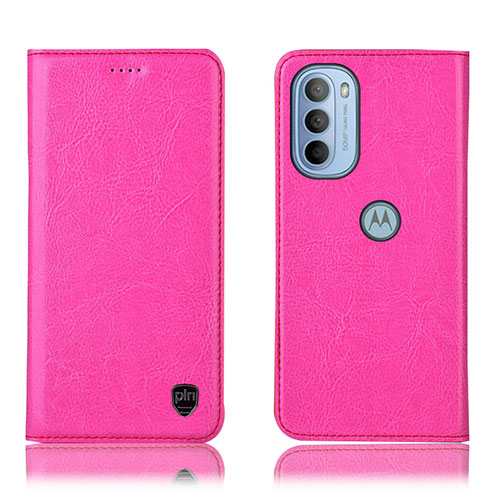 Leather Case Stands Flip Cover Holder H04P for Motorola Moto G31 Hot Pink