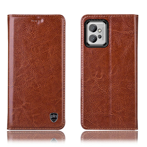 Leather Case Stands Flip Cover Holder H04P for Motorola Moto G32 Light Brown