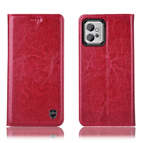 Leather Case Stands Flip Cover Holder H04P for Motorola Moto G32 Red