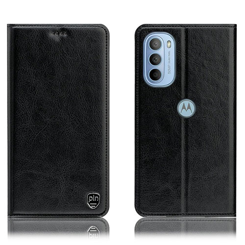 Leather Case Stands Flip Cover Holder H04P for Motorola Moto G41 Black