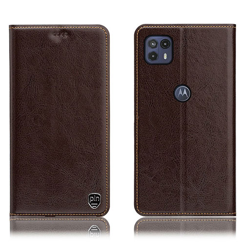 Leather Case Stands Flip Cover Holder H04P for Motorola Moto G50 5G Brown