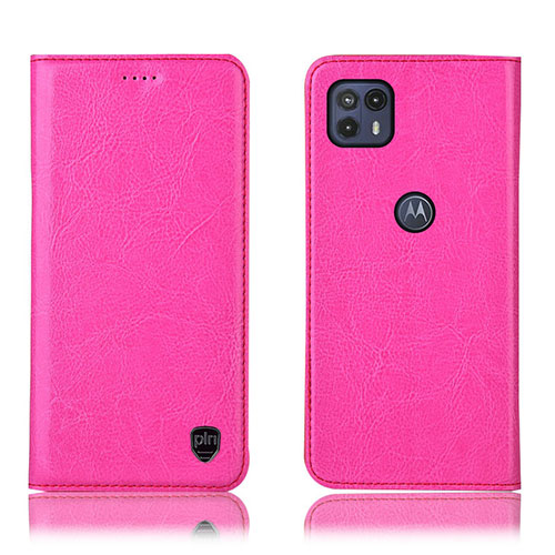 Leather Case Stands Flip Cover Holder H04P for Motorola Moto G50 5G Hot Pink