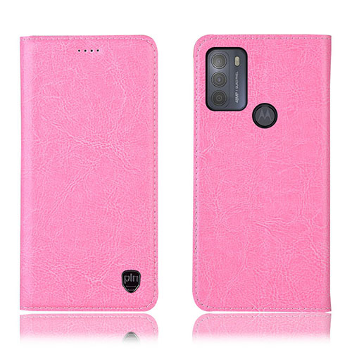 Leather Case Stands Flip Cover Holder H04P for Motorola Moto G50 Pink
