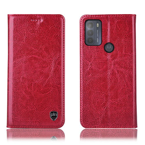 Leather Case Stands Flip Cover Holder H04P for Motorola Moto G50 Red