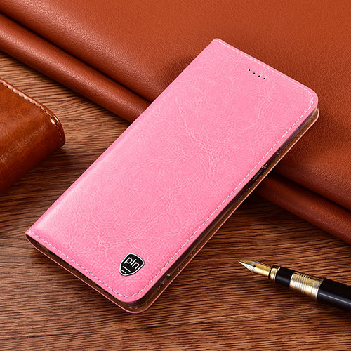 Leather Case Stands Flip Cover Holder H04P for Motorola Moto G60 Pink