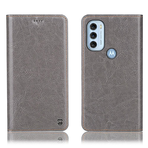 Leather Case Stands Flip Cover Holder H04P for Motorola Moto G71 5G Gray